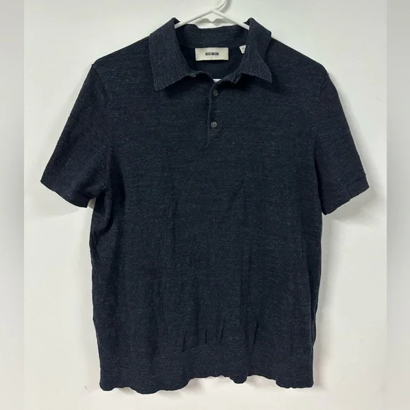 Buck Mason Polo Shirt Mens Medium Slim Fit Navy Blue Knit Short Sleeve Heathered - Picture 1 of 7
